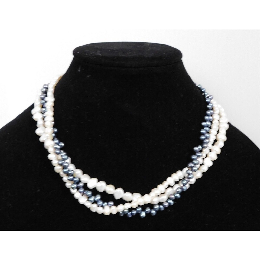 Tahitian &‎ Freshwater Pearl Three Strand Necklace 585 clasp